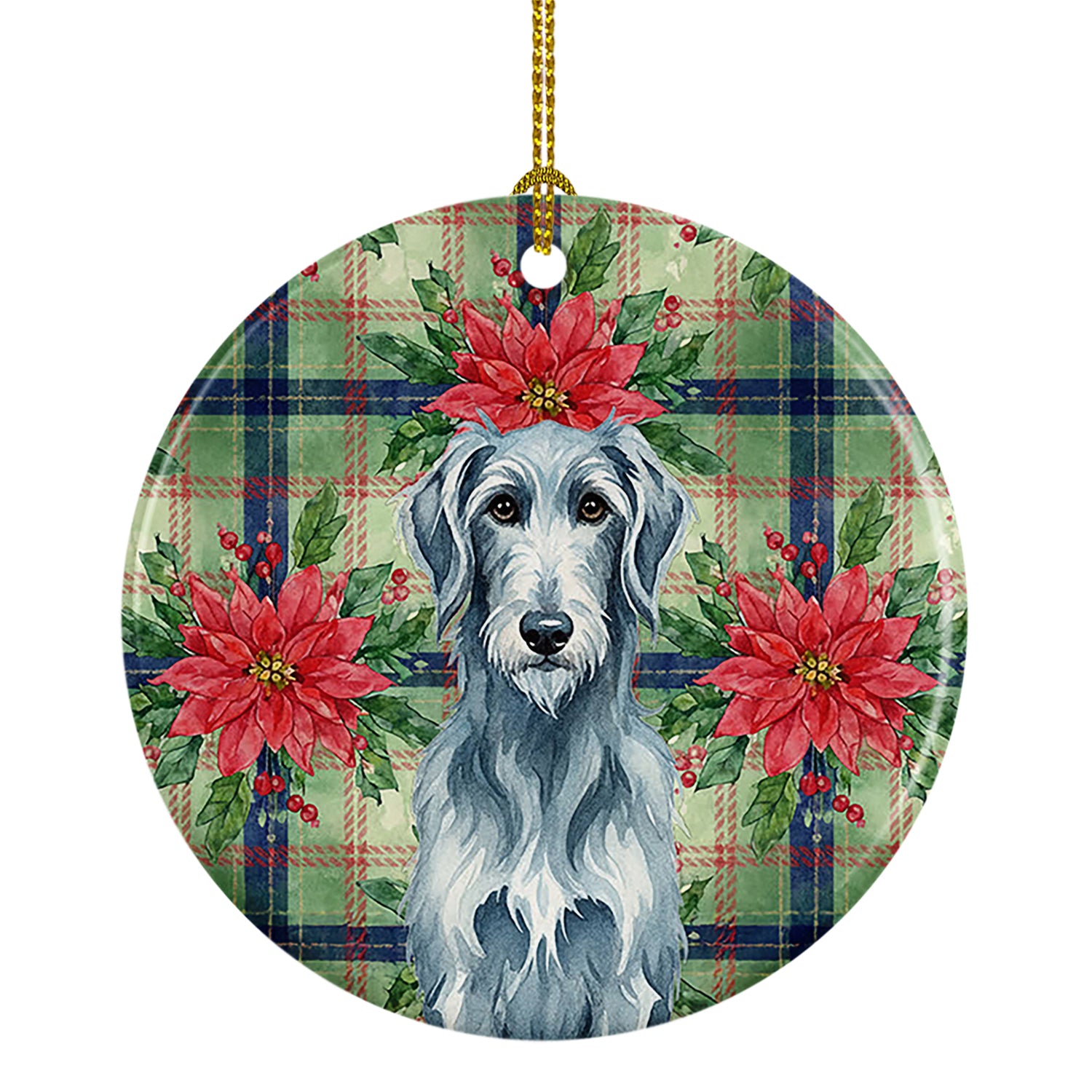 Buy this Blue-Gray Scottish Deerhound Christmas PoinsettIas Ceramic Ornament