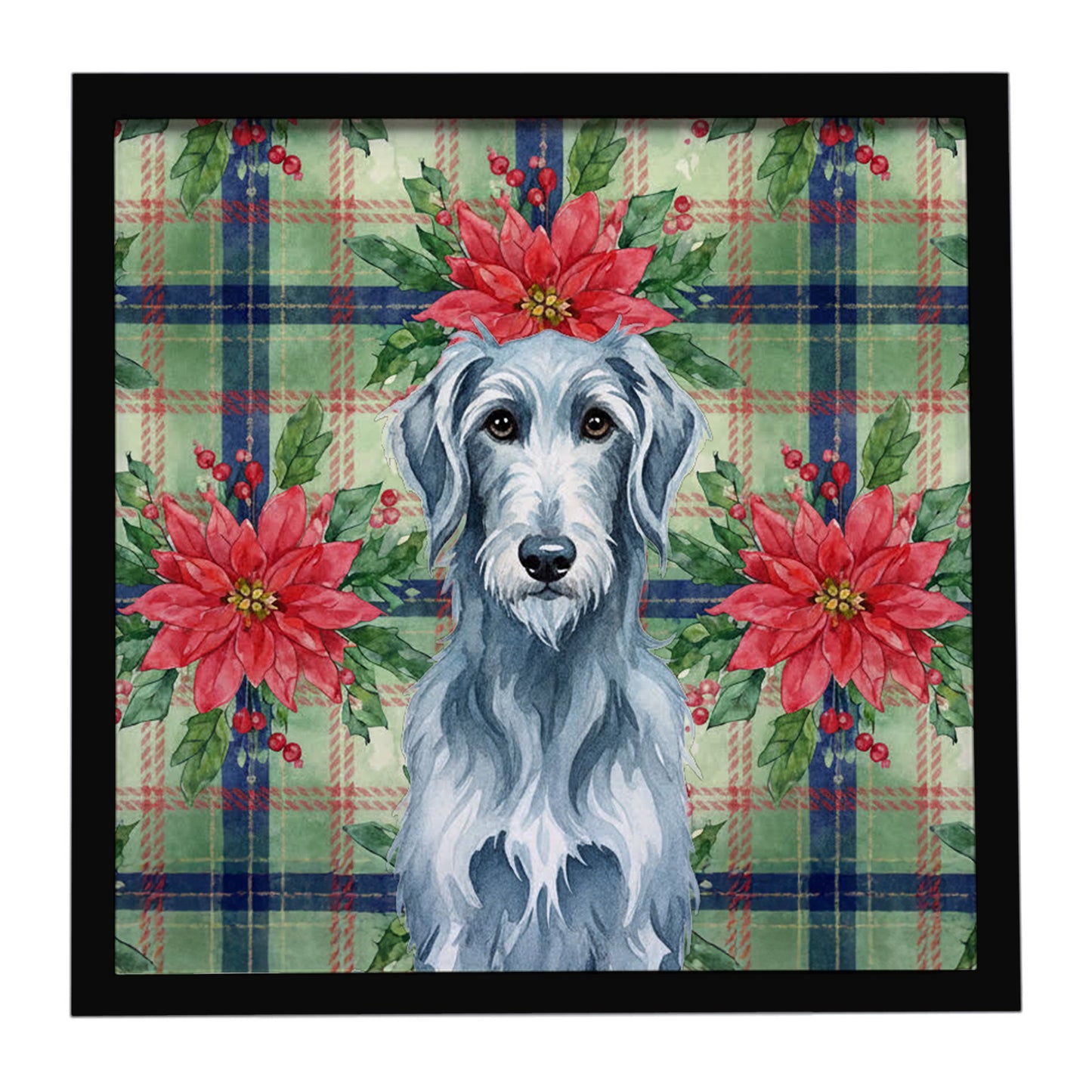 Buy this Blue-Gray Scottish Deerhound Christmas PoinsettIas Framed Metal Print