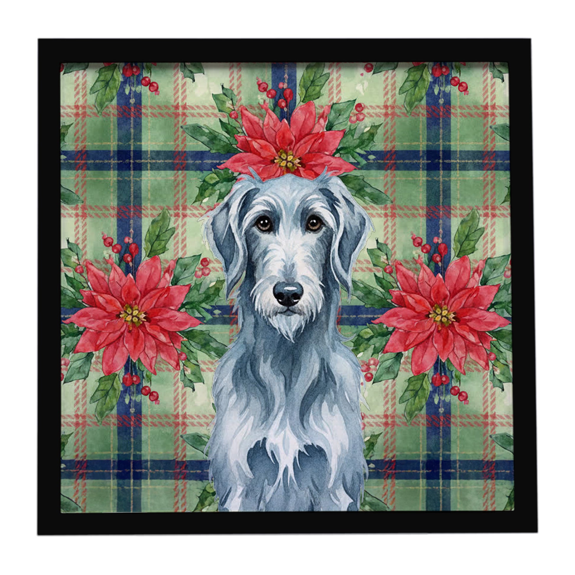Buy this Blue-Gray Scottish Deerhound Christmas PoinsettIas Framed Metal Print