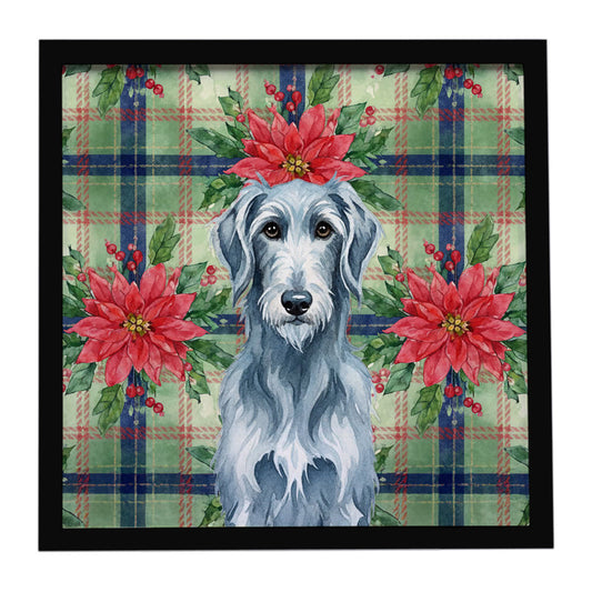 Buy this Blue-Gray Scottish Deerhound Christmas PoinsettIas Framed Metal Print