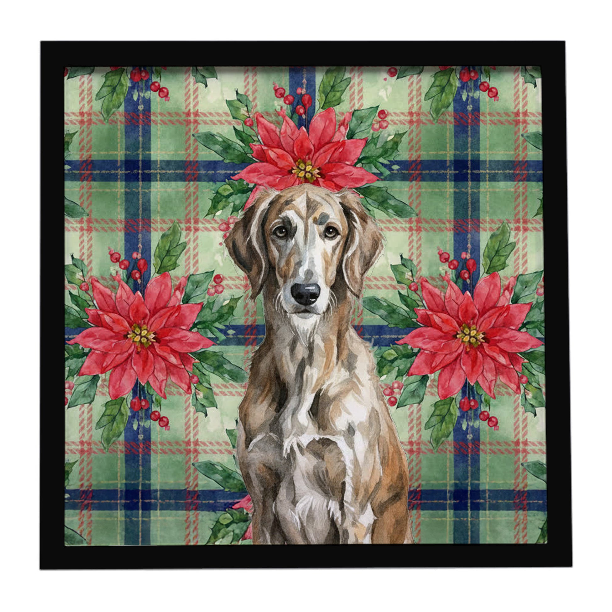 Buy this Brindle Scottish Deerhound Christmas PoinsettIas Framed Metal Print