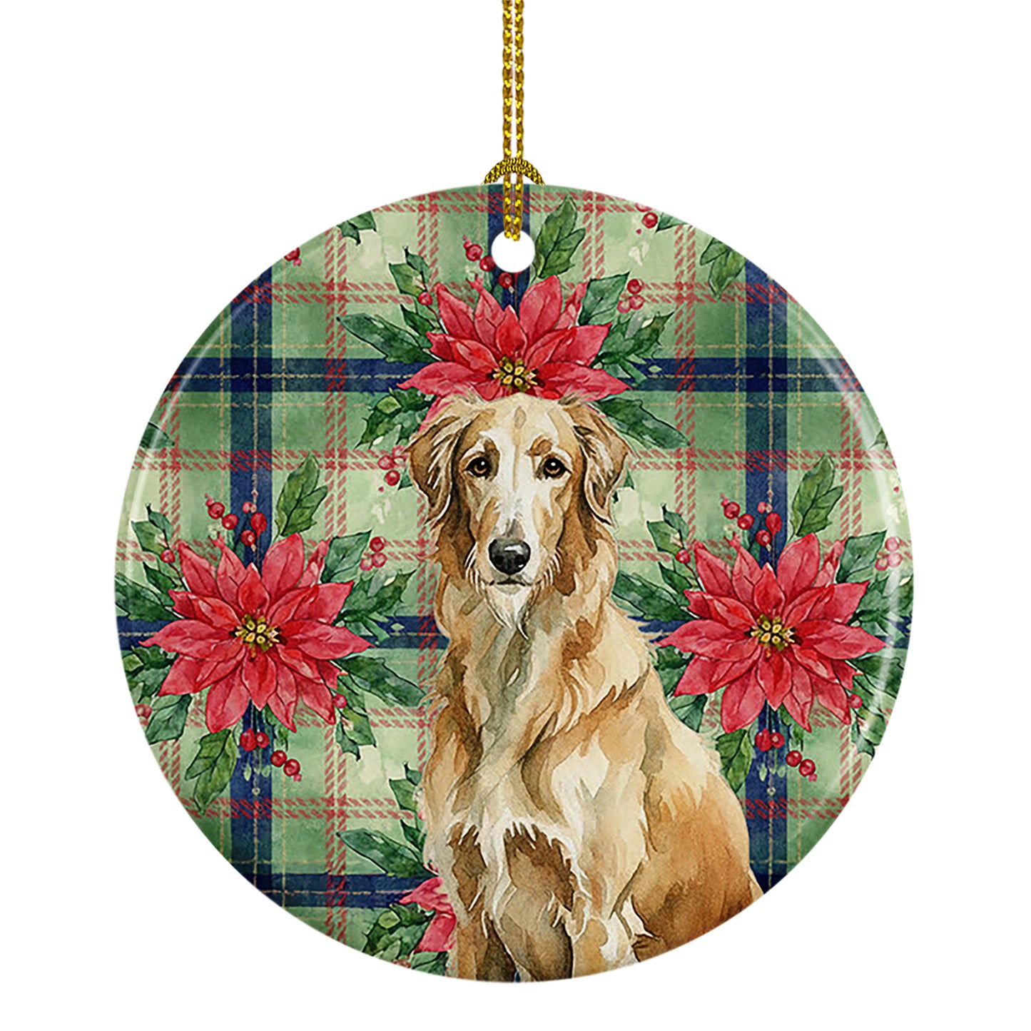 Buy this Wheaten Scottish Deerhound Christmas PoinsettIas Ceramic Ornament