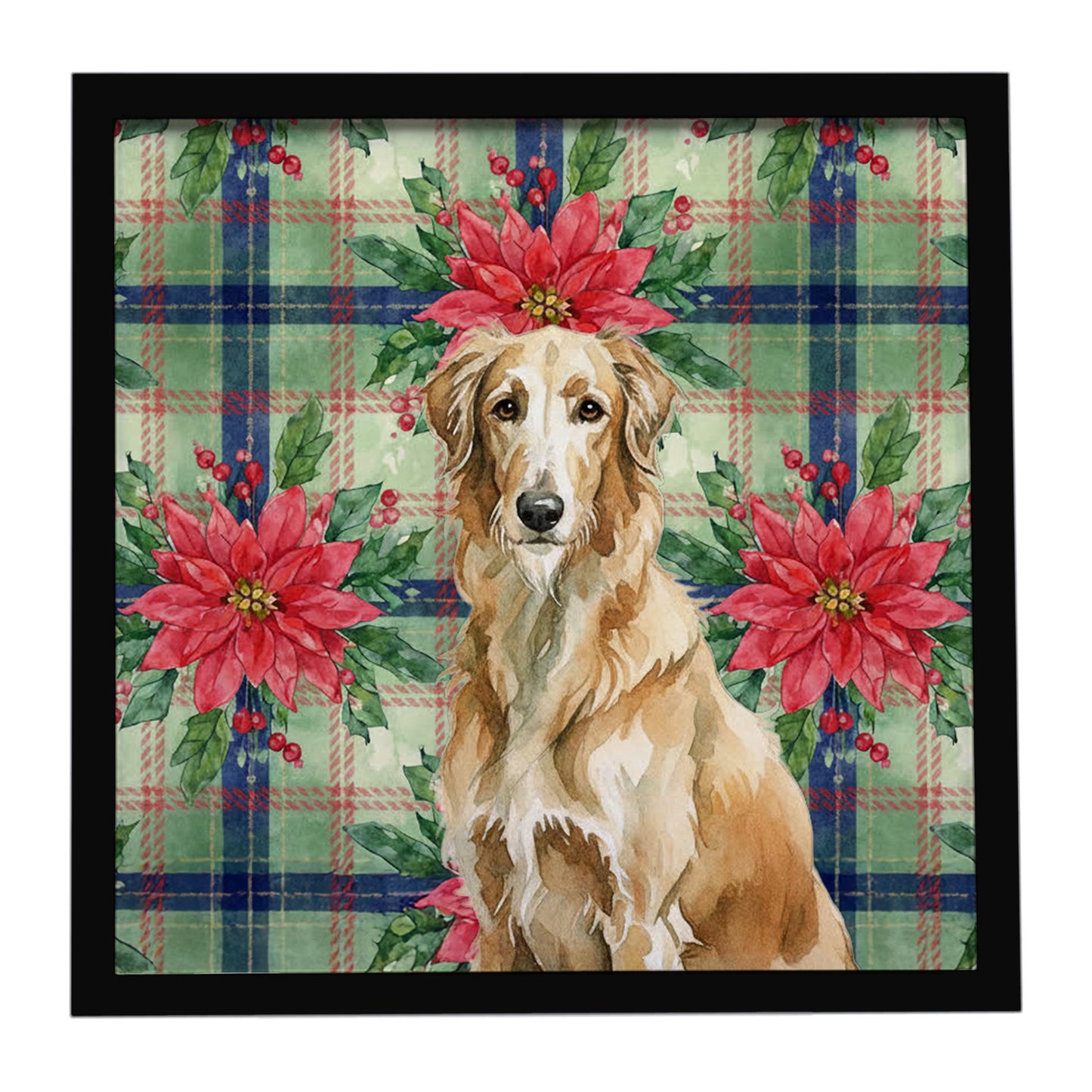 Buy this Wheaten Scottish Deerhound Christmas PoinsettIas Framed Metal Print