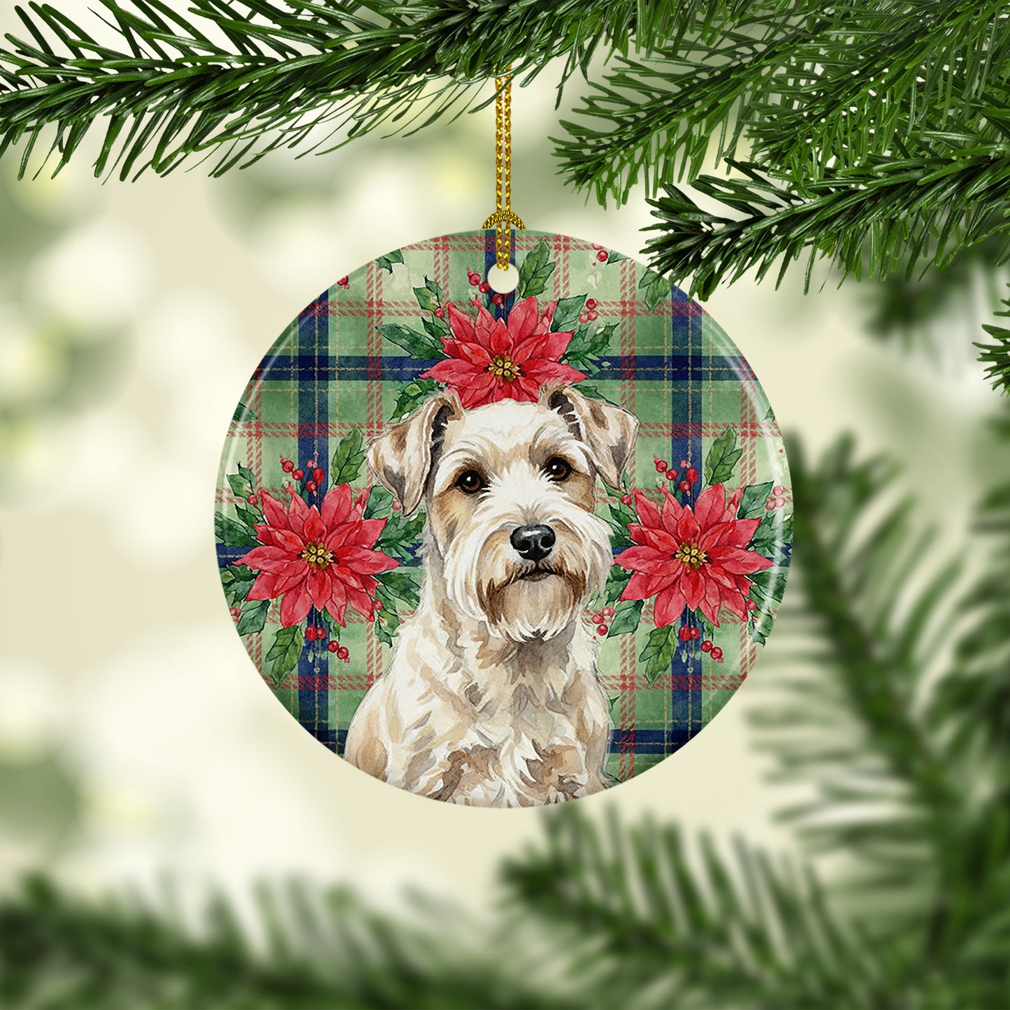Sealyham Terrier Christmas PoinsettIas Ceramic Ornament
