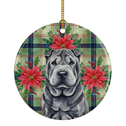 Buy this Black Shar Pei Christmas PoinsettIas Ceramic Ornament