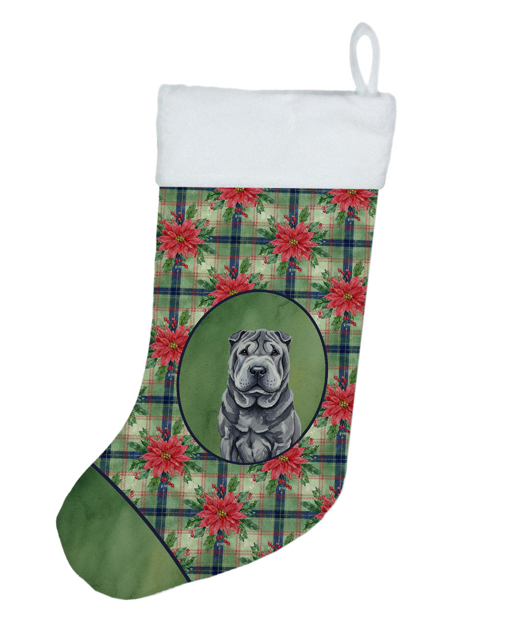 Buy this Black Shar Pei Christmas PoinsettIas Holiday Stocking