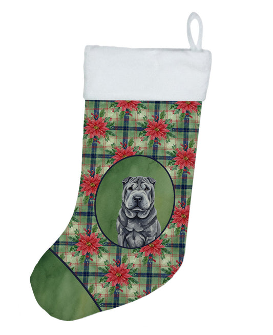 Buy this Black Shar Pei Christmas PoinsettIas Holiday Stocking