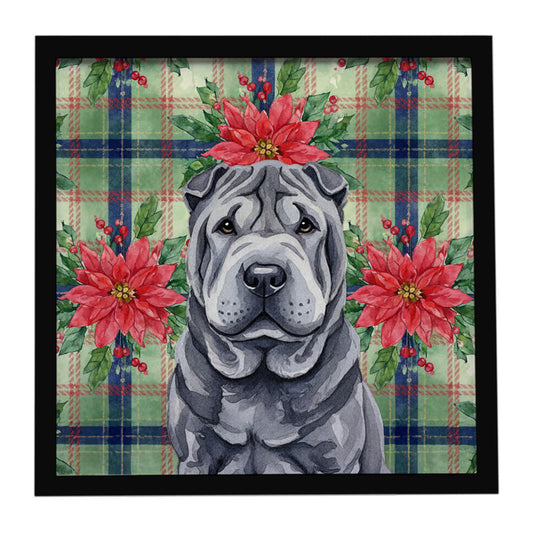Buy this Black Shar Pei Christmas PoinsettIas Framed Metal Print