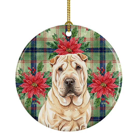Buy this Shar Pei Christmas PoinsettIas Ceramic Ornament
