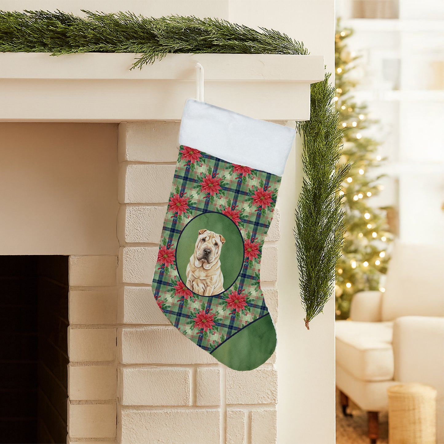 Shar Pei Christmas PoinsettIas Holiday Stocking