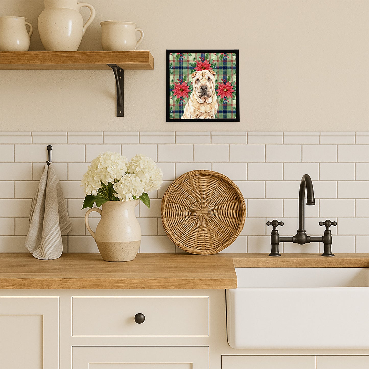 Shar Pei Christmas PoinsettIas Framed Metal Print