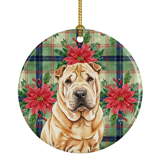 Buy this Red Shar Pei Christmas PoinsettIas Ceramic Ornament