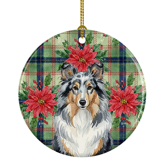 Buy this Blue Merle Sheltie Christmas PoinsettIas Ceramic Ornament