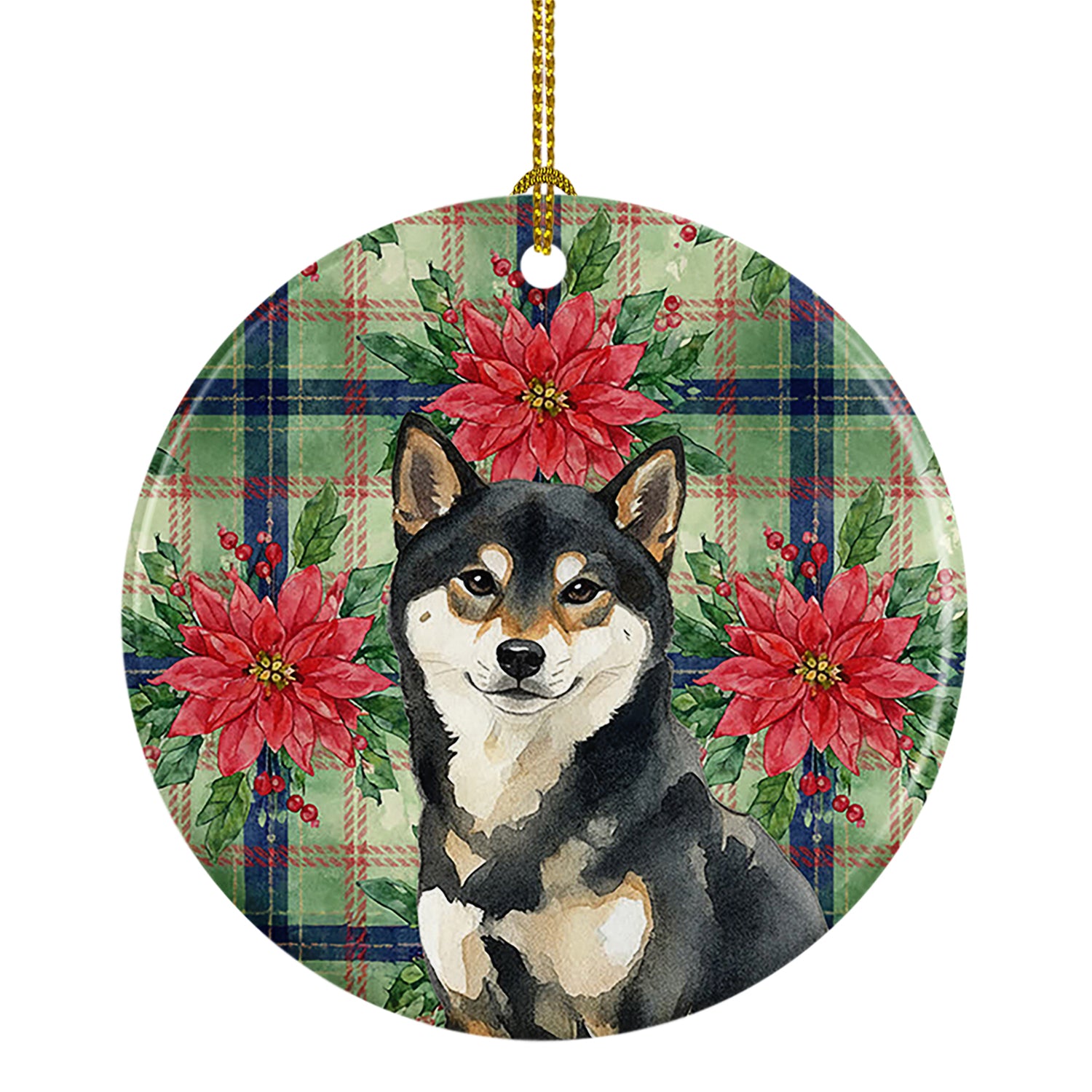 Buy this Black and Tan Shiba Inu Christmas PoinsettIas Ceramic Ornament