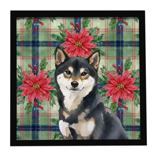 Buy this Black and Tan Shiba Inu Christmas PoinsettIas Framed Metal Print