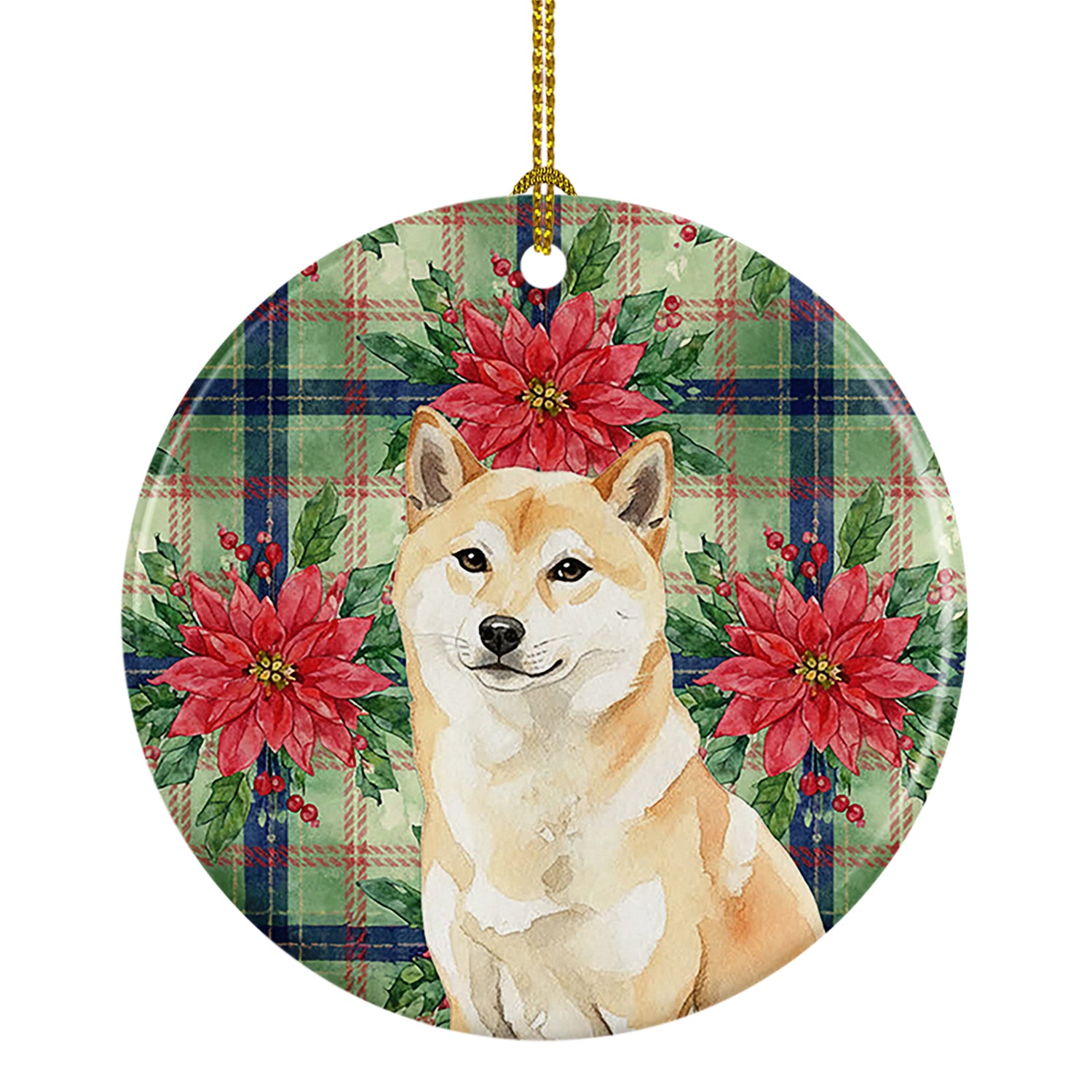 Buy this Cream Shiba Inu Christmas PoinsettIas Ceramic Ornament
