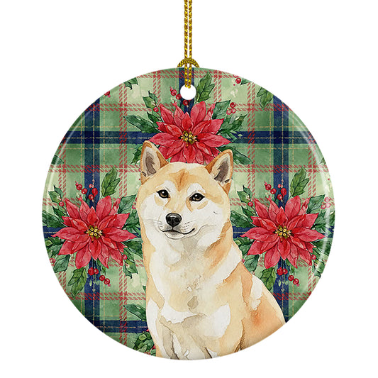 Buy this Cream Shiba Inu Christmas PoinsettIas Ceramic Ornament