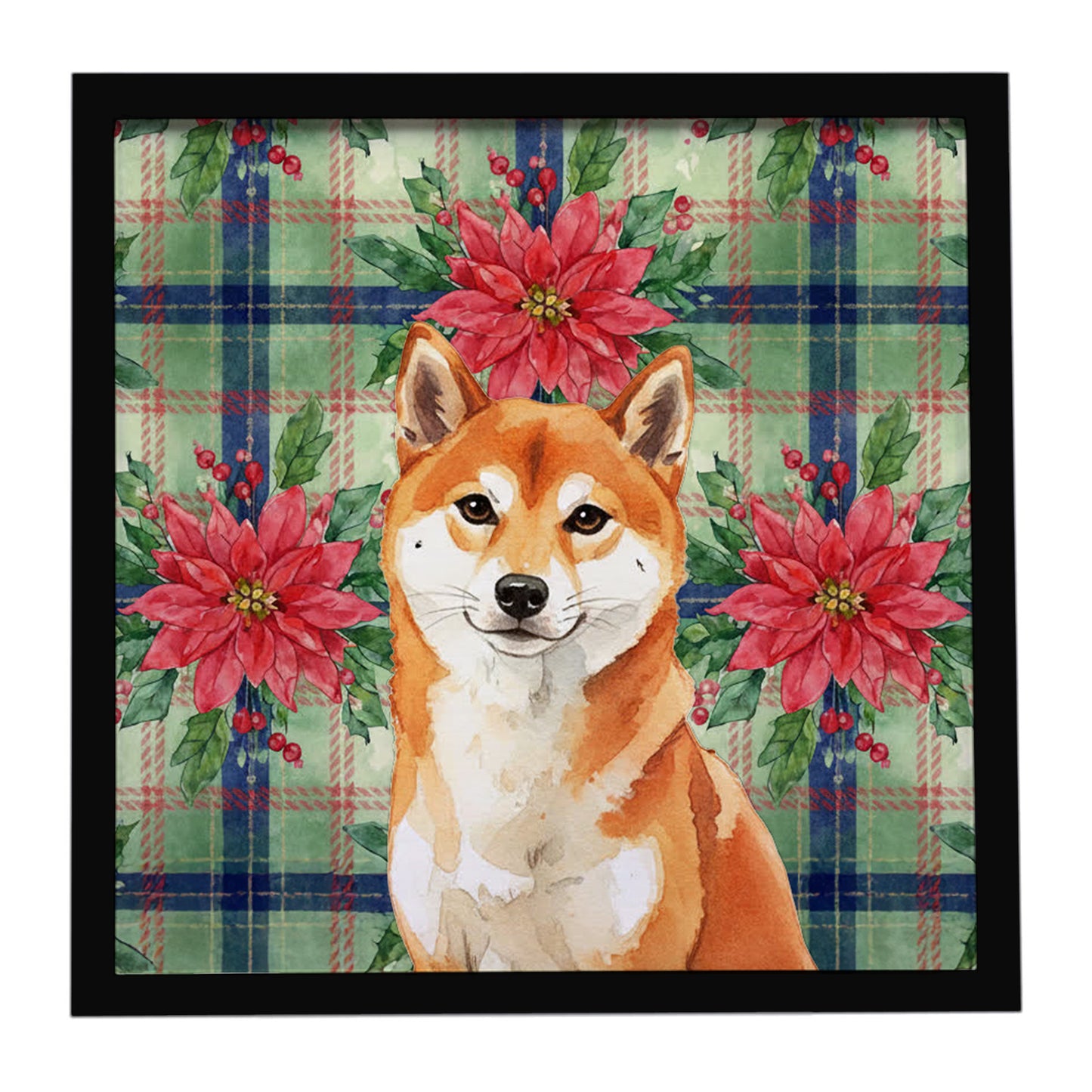 Buy this Red Shiba Inu Christmas PoinsettIas Framed Metal Print