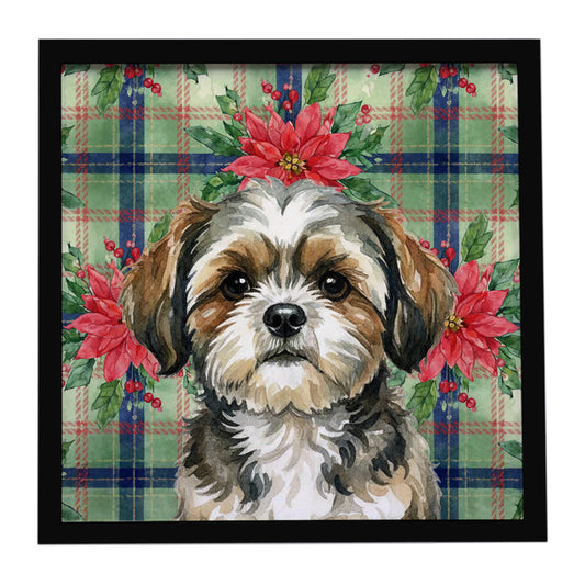 Buy this Brindle Shih Tzu Christmas PoinsettIas Framed Metal Print