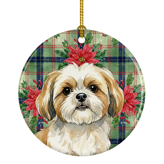 Buy this Gold and White Shih Tzu Christmas PoinsettIas Ceramic Ornament