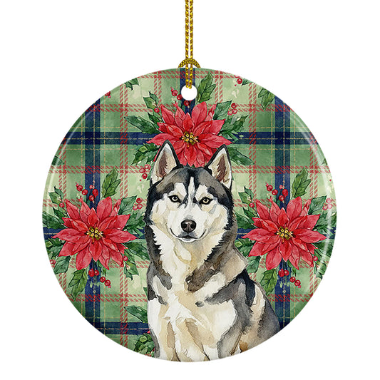 Buy this Agouti Siberian Husky Christmas PoinsettIas Ceramic Ornament