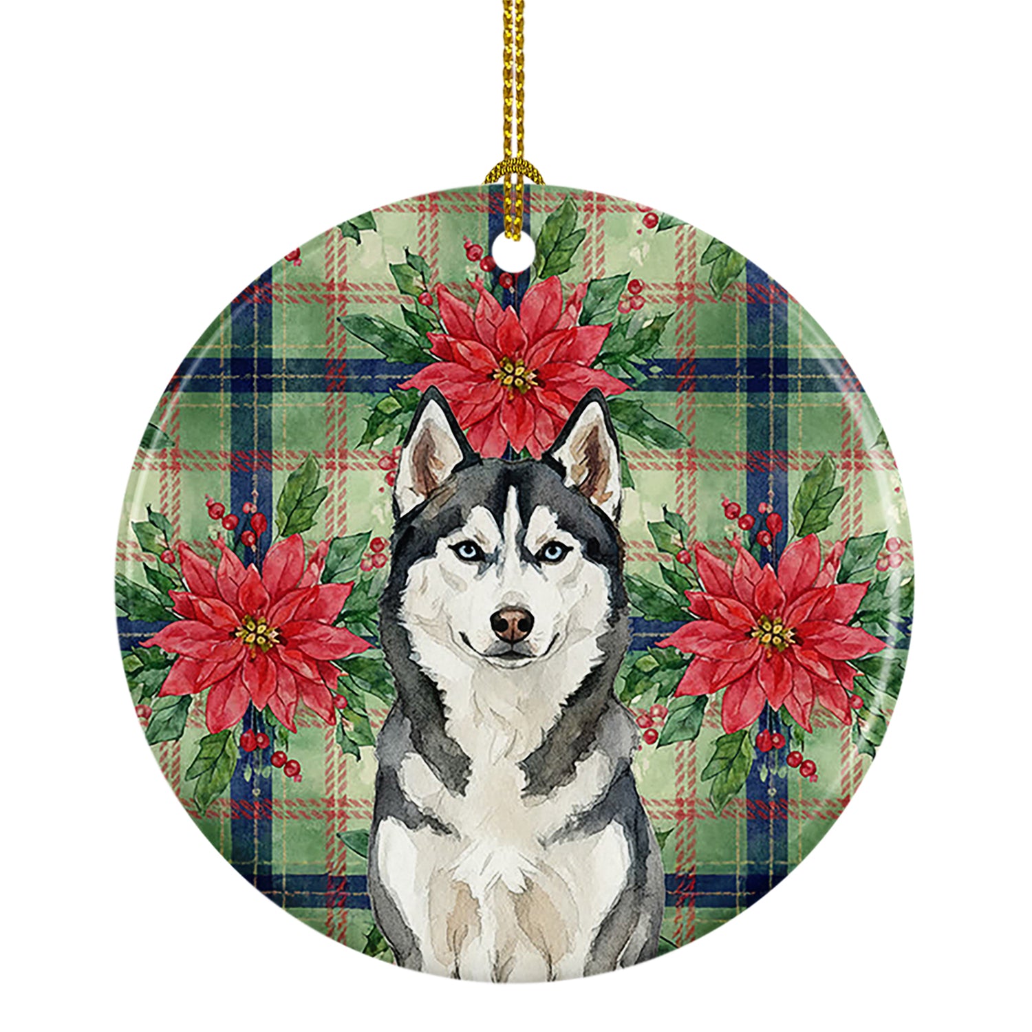 Buy this Siberian Husky Christmas PoinsettIas Ceramic Ornament