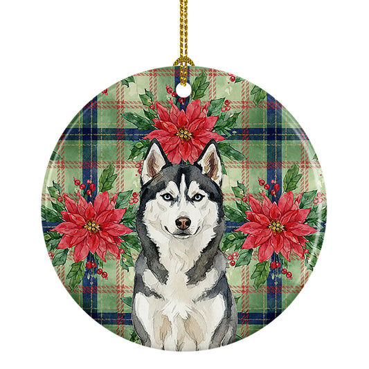Buy this Siberian Husky Christmas PoinsettIas Ceramic Ornament