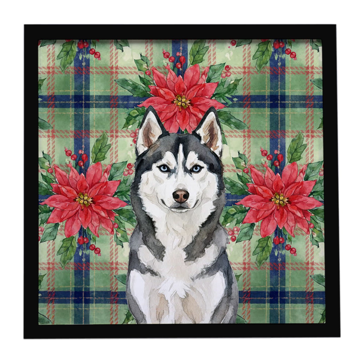 Buy this Siberian Husky Christmas PoinsettIas Framed Metal Print