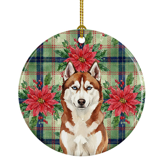 Buy this Red and White Siberian Husky Christmas PoinsettIas Ceramic Ornament