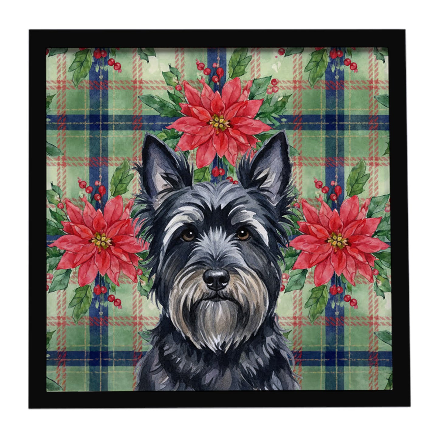 Buy this Black Skye Terrier Christmas PoinsettIas Framed Metal Print