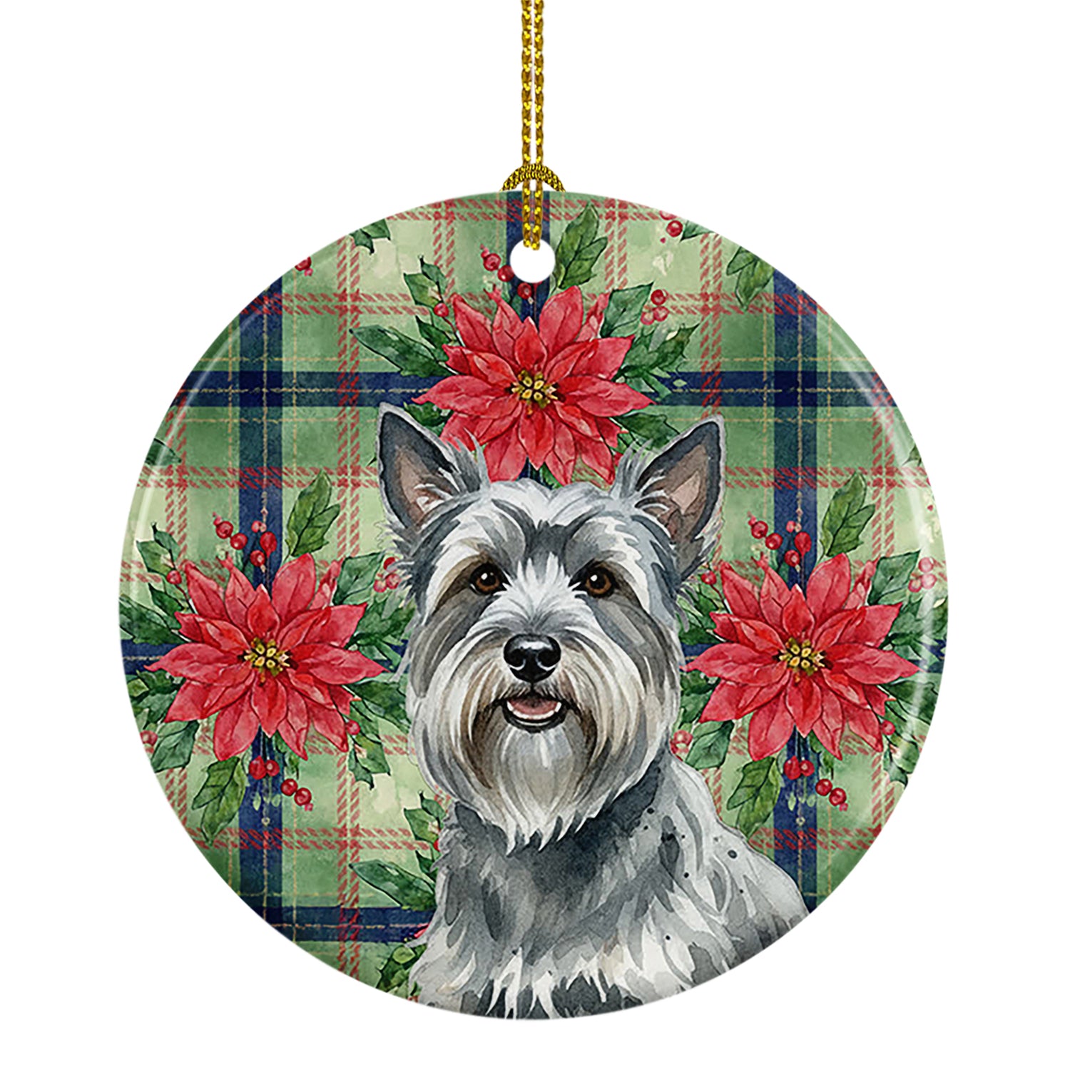 Buy this Gray Skye Terrier Christmas PoinsettIas Ceramic Ornament