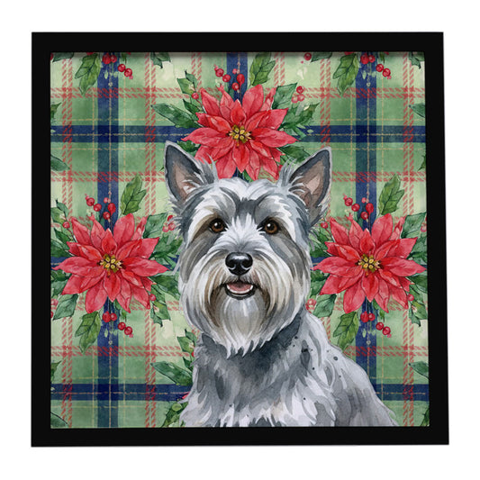 Buy this Gray Skye Terrier Christmas PoinsettIas Framed Metal Print