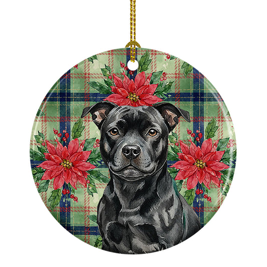 Buy this Black Staffordshire Bull Terrier Christmas PoinsettIas Ceramic Ornament