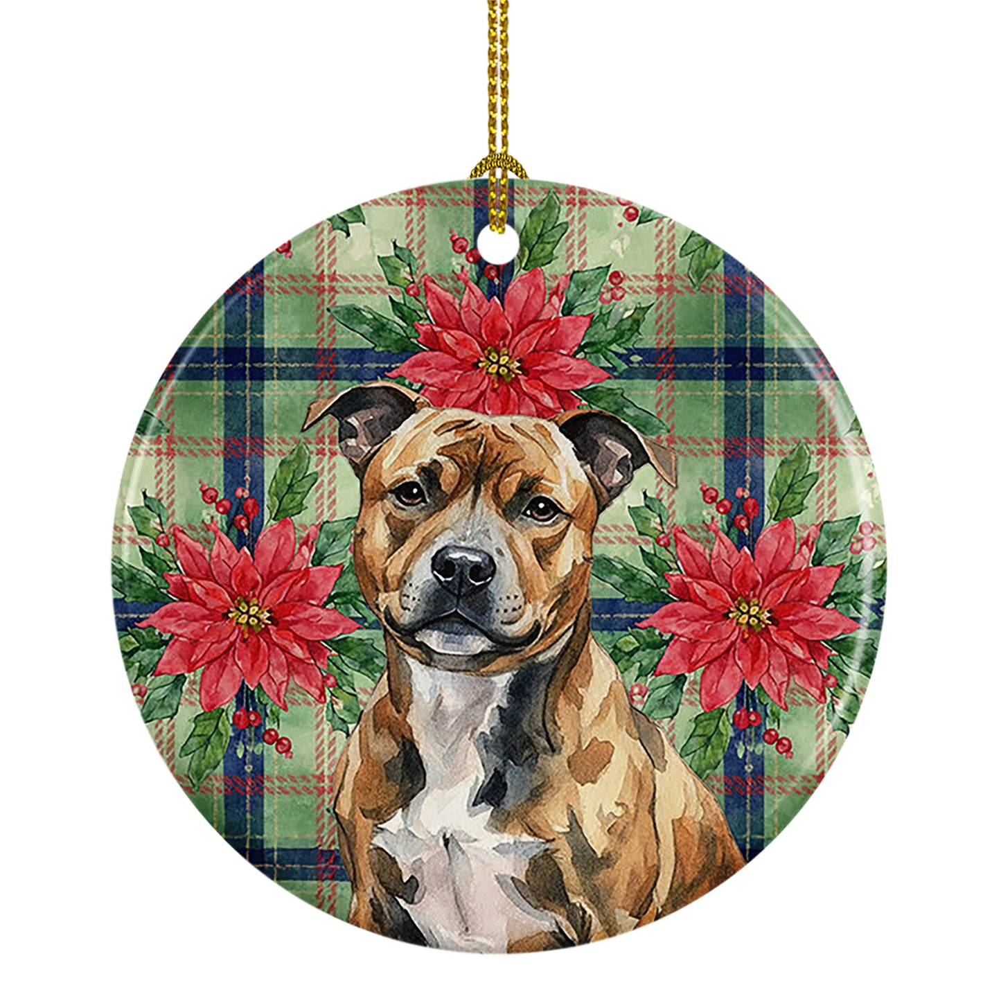 Buy this Brindle Staffordshire Bull Terrier Christmas PoinsettIas Ceramic Ornament