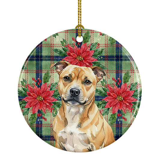 Buy this Fawn Staffordshire Bull Terrier Christmas PoinsettIas Ceramic Ornament
