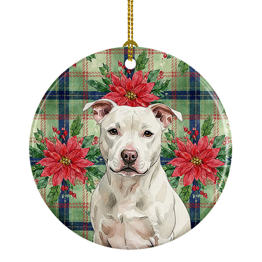 Buy this White Staffordshire Bull Terrier Christmas PoinsettIas Ceramic Ornament