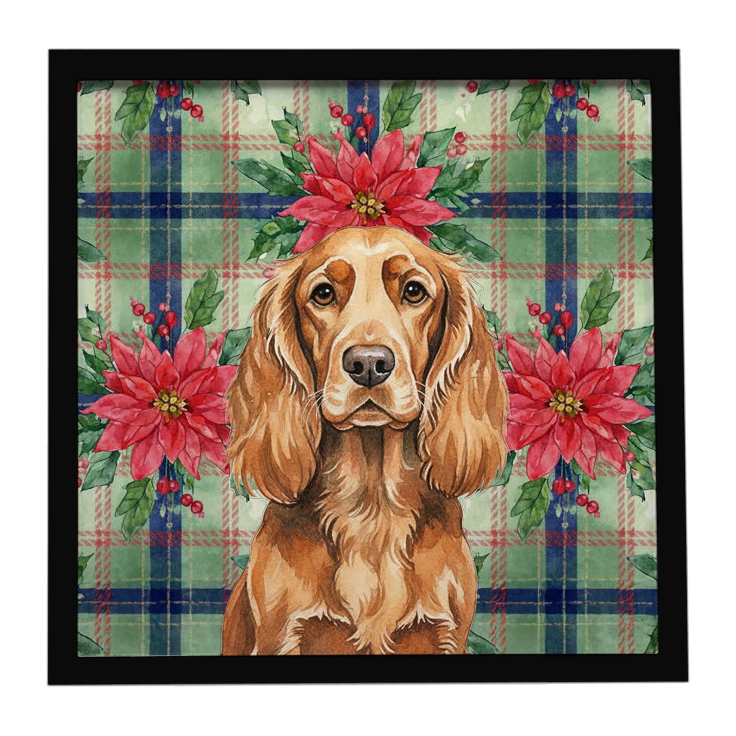Buy this Sussex Spaniel Christmas PoinsettIas Framed Metal Print