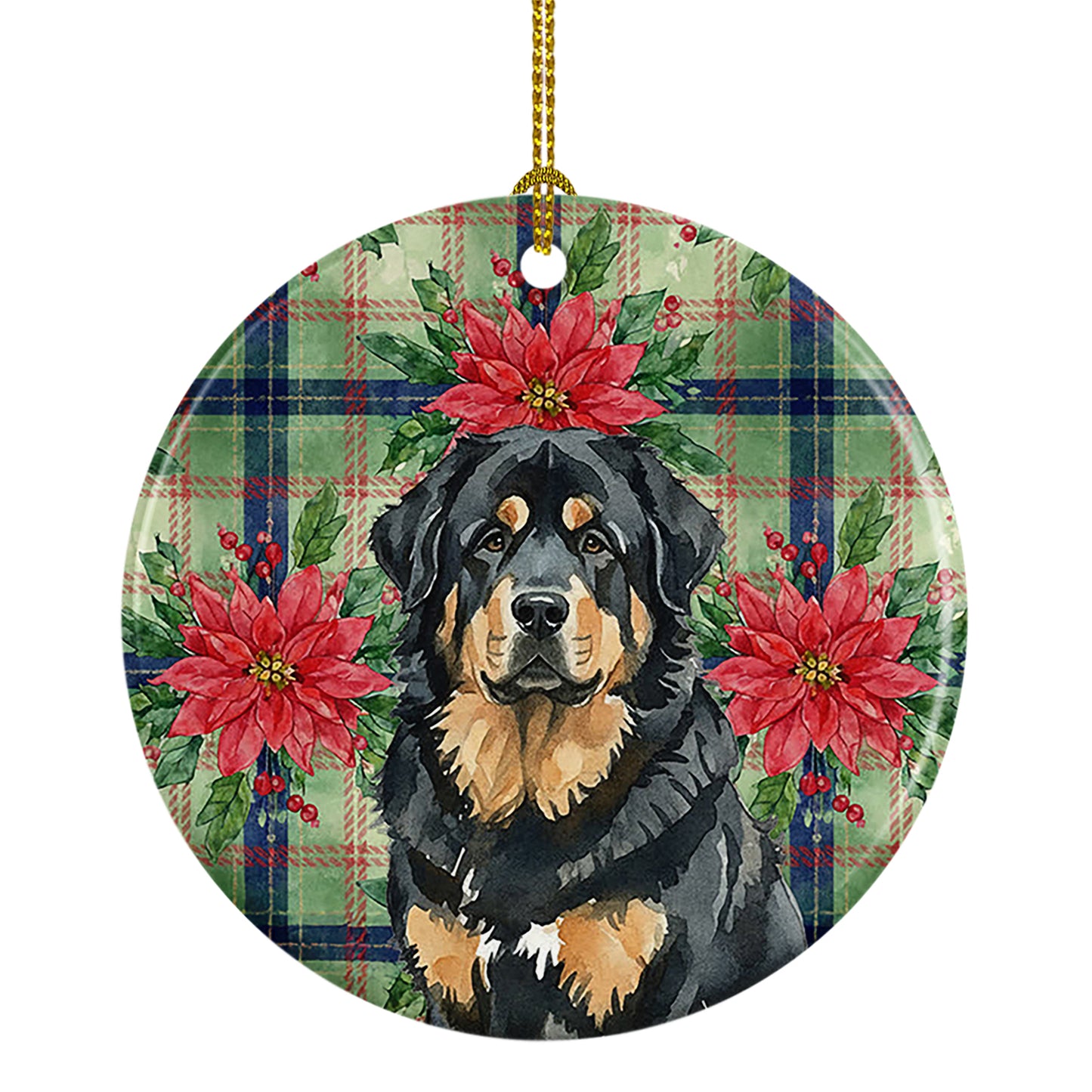 Buy this Black and Tan Tibetan Mastiff Christmas PoinsettIas Ceramic Ornament
