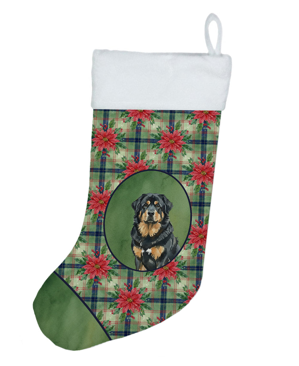 Buy this Black and Tan Tibetan Mastiff Christmas PoinsettIas Holiday Stocking