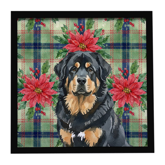 Buy this Black and Tan Tibetan Mastiff Christmas PoinsettIas Framed Metal Print
