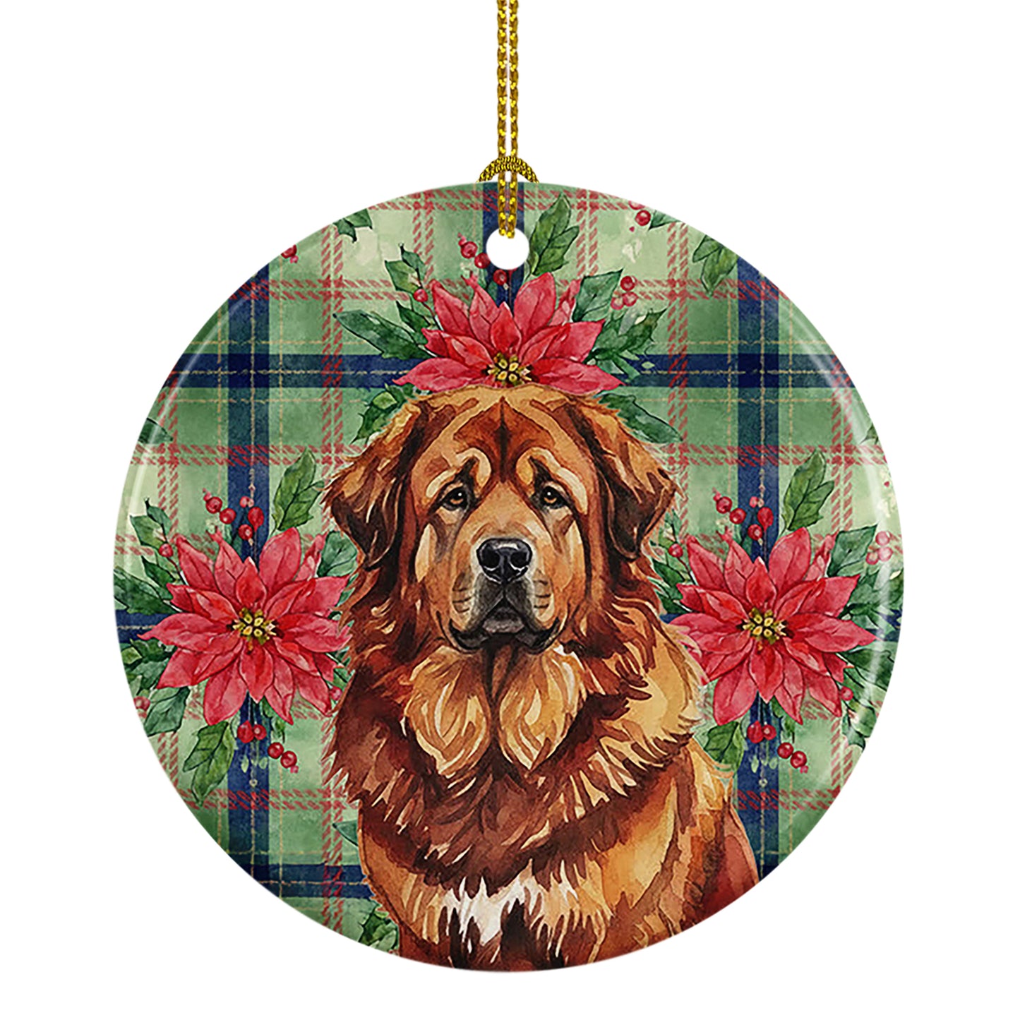 Buy this Red Gold Tibetan Mastiff Christmas PoinsettIas Ceramic Ornament