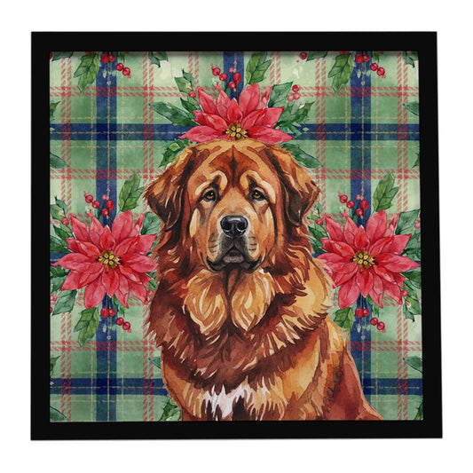 Buy this Red Gold Tibetan Mastiff Christmas PoinsettIas Framed Metal Print