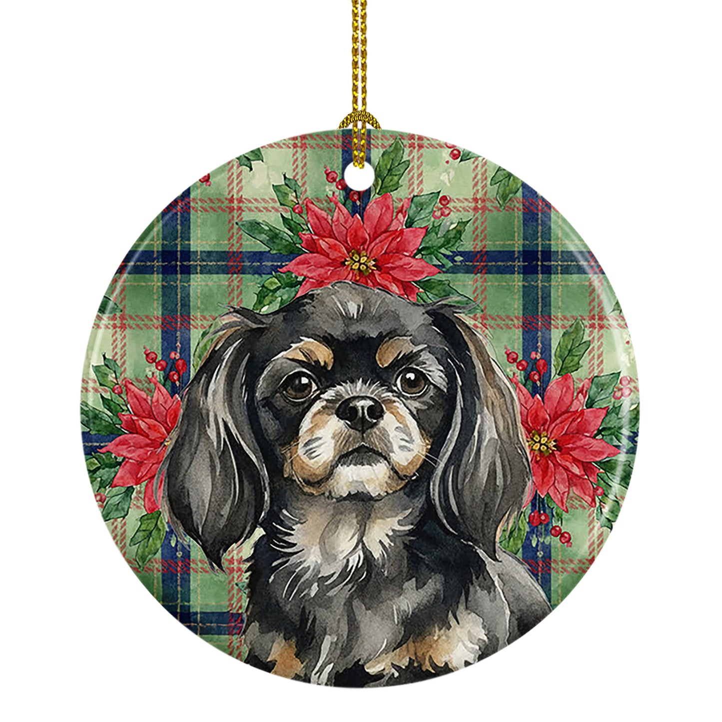 Buy this Black and Tan Tibetan Spaniel Christmas PoinsettIas Ceramic Ornament