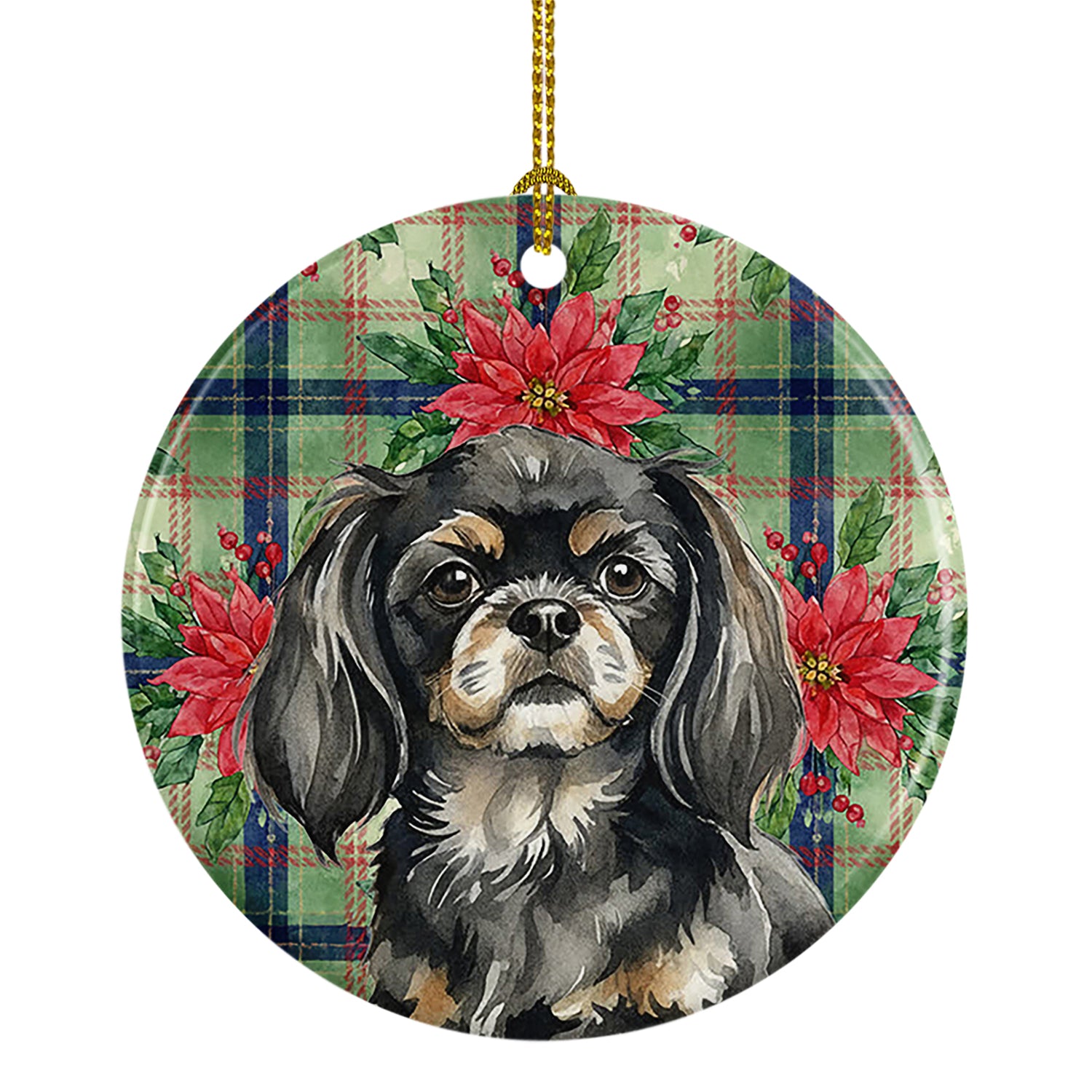 Buy this Black and Tan Tibetan Spaniel Christmas PoinsettIas Ceramic Ornament