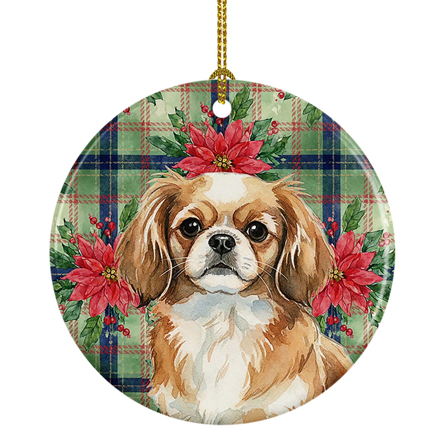 Buy this Tibetan Spaniel Christmas PoinsettIas Ceramic Ornament