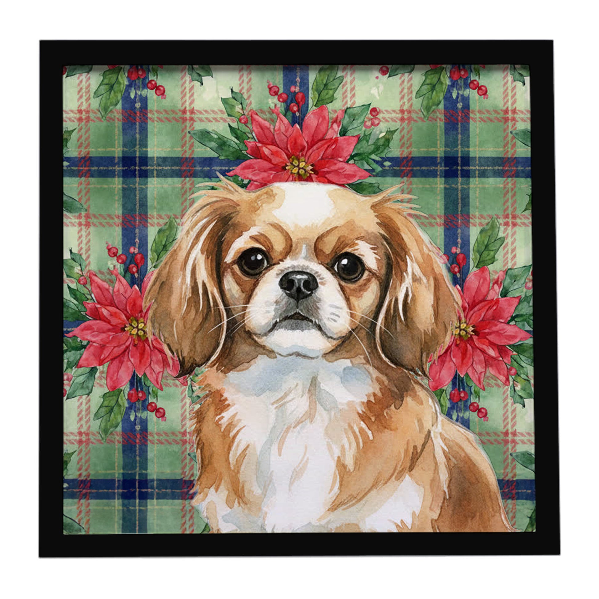 Buy this Tibetan Spaniel Christmas PoinsettIas Framed Metal Print