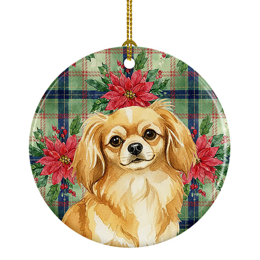 Buy this Gold Tibetan Spaniel Christmas PoinsettIas Ceramic Ornament