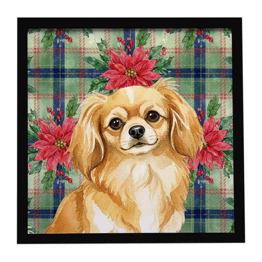 Buy this Gold Tibetan Spaniel Christmas PoinsettIas Framed Metal Print