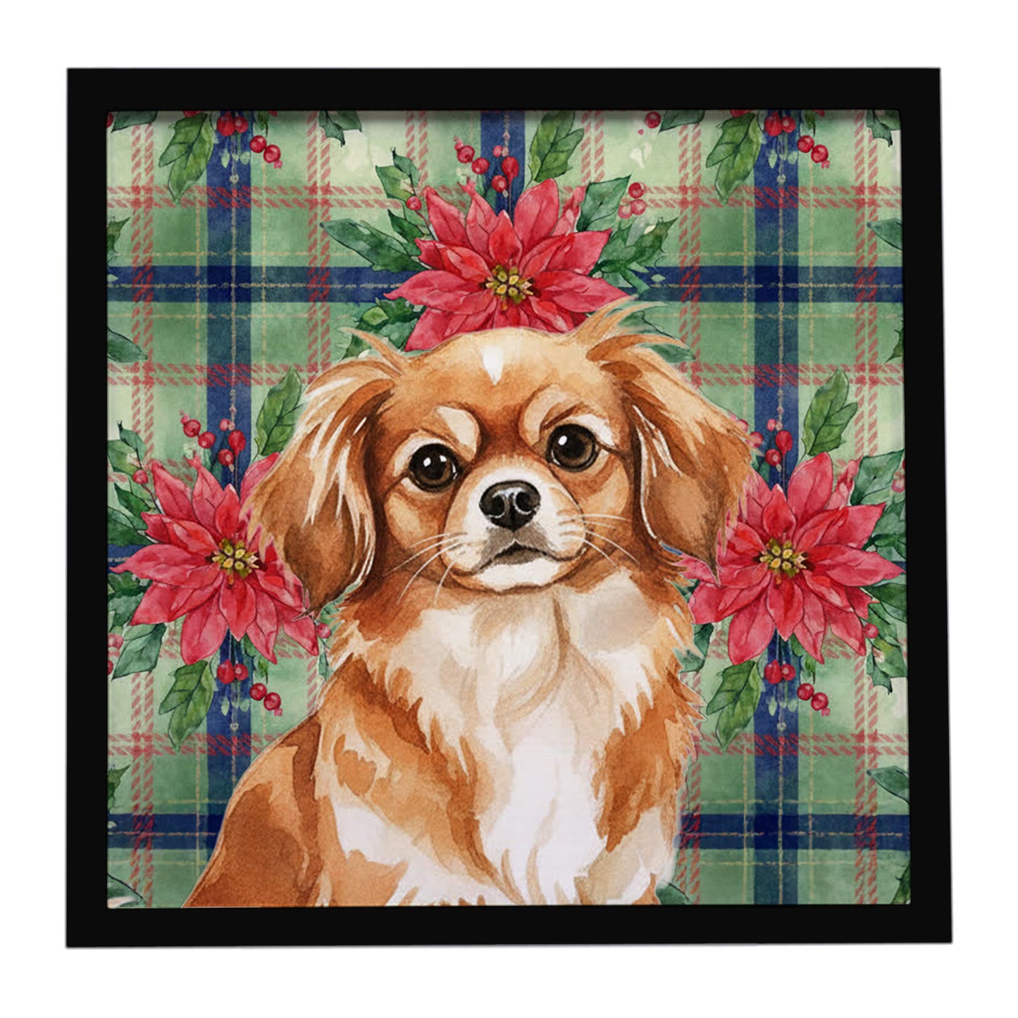Buy this Red Tibetan Spaniel Christmas PoinsettIas Framed Metal Print