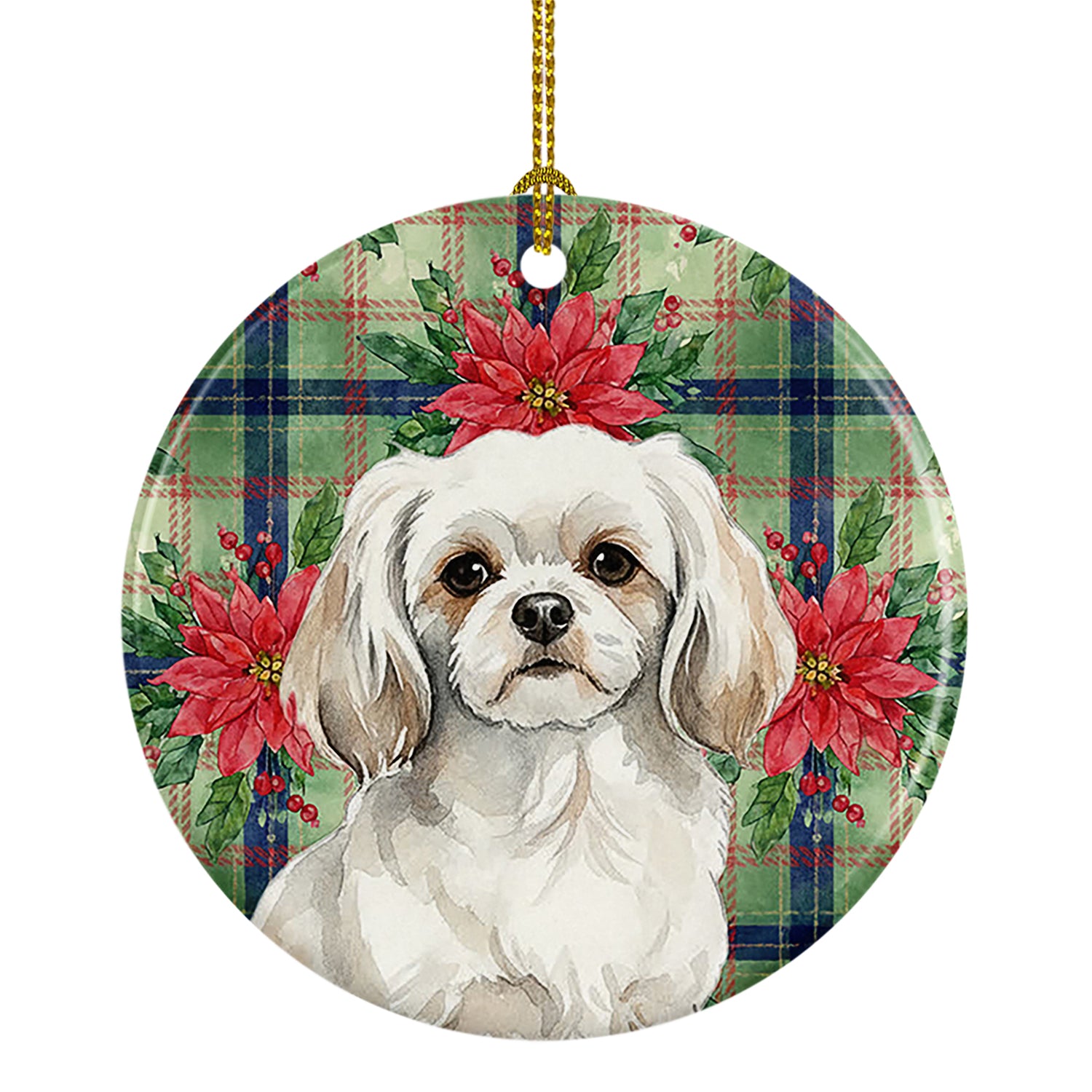 Buy this White Tibetan Spaniel Christmas PoinsettIas Ceramic Ornament